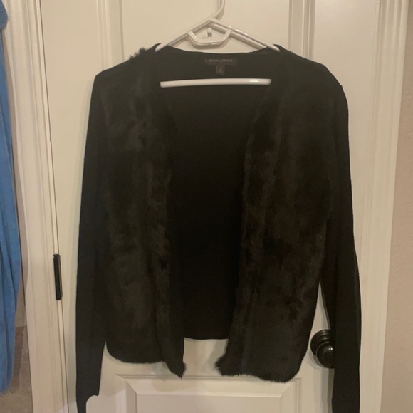 Faux fur black cardigan knit with faux fur front great condition - Picture 1 of 4